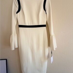 Calvin Klein Ivory & Black Bell-Sleeve Sheath Dress – NWT
